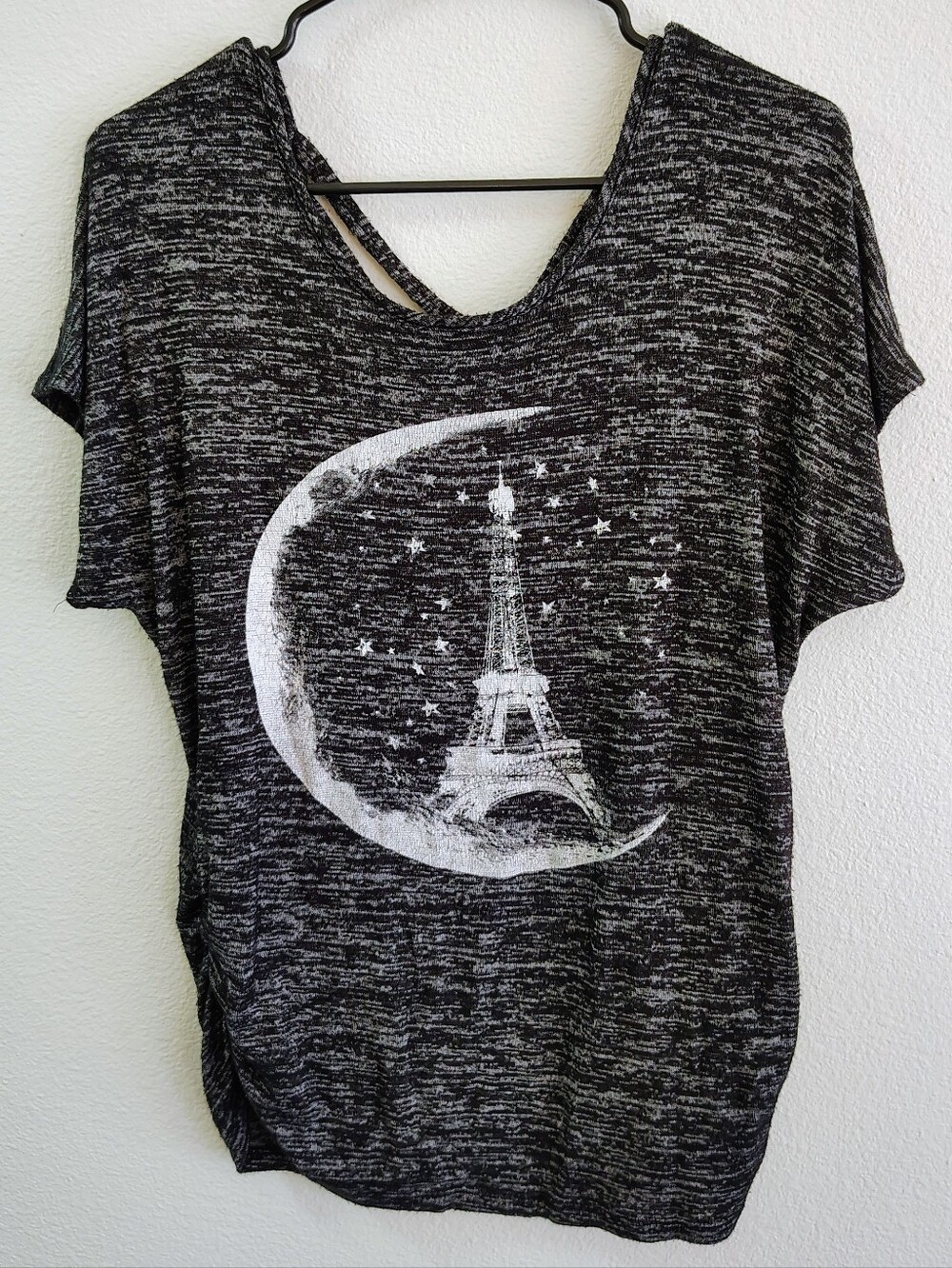 Knit Top with Paris Moon Graphic & Cris-Cross Strap Detail on the Back ~ Size XL